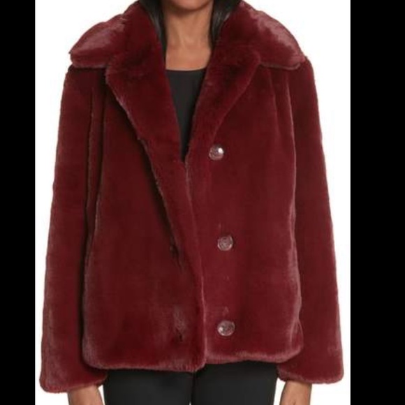 NEW BURBERRY Womens Maroon Alnswick Faux Fur Coat - Picture 3 of 7